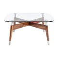 Moderne glazen salontafel met houten poten