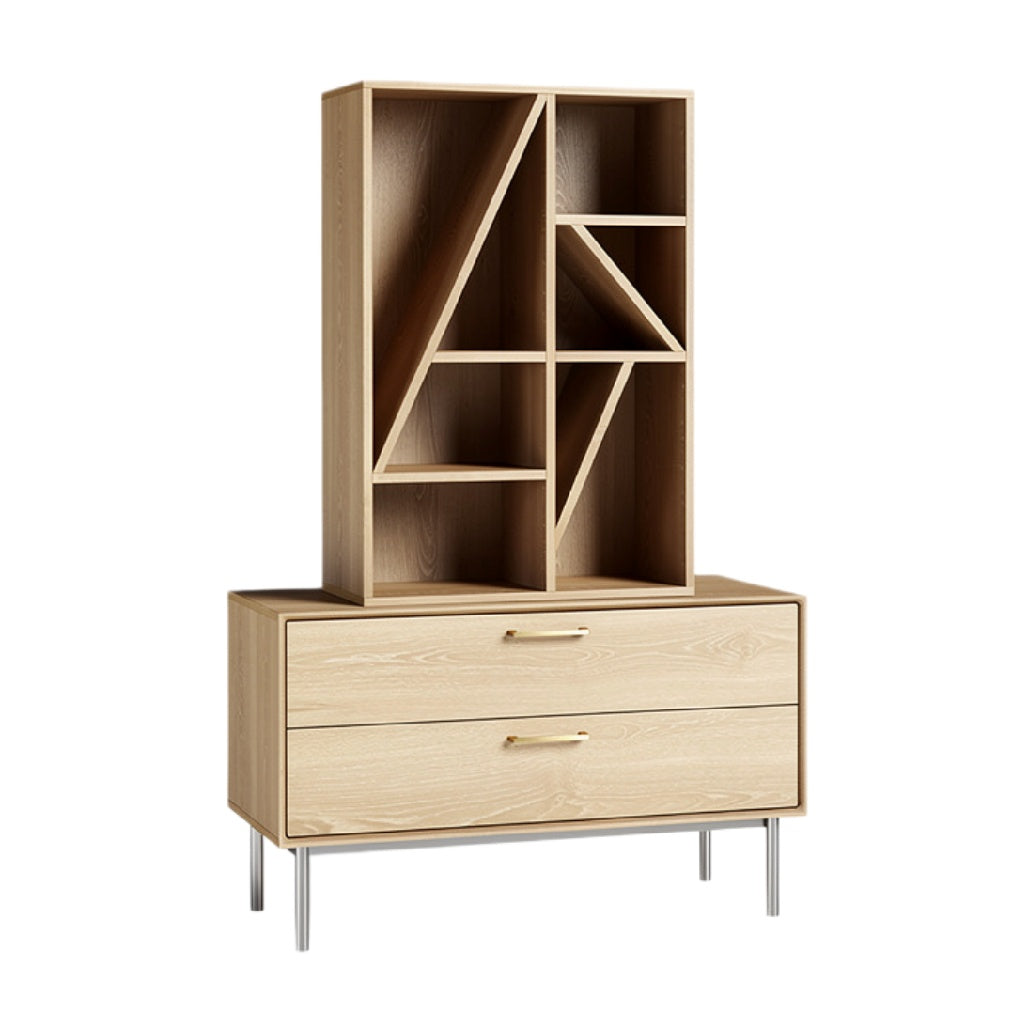 Moderne houten boekenkast met lades