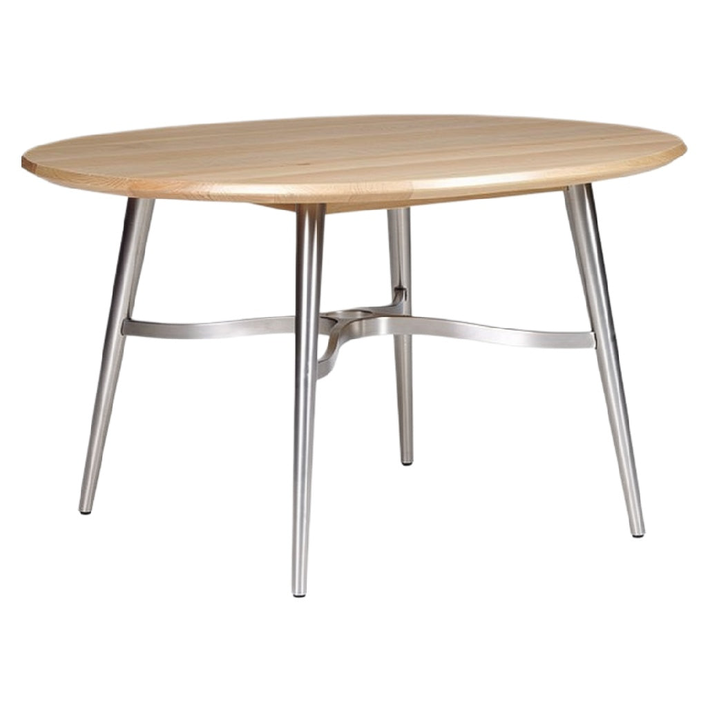 Eettafel met samengesteld houten blad en metalen poten