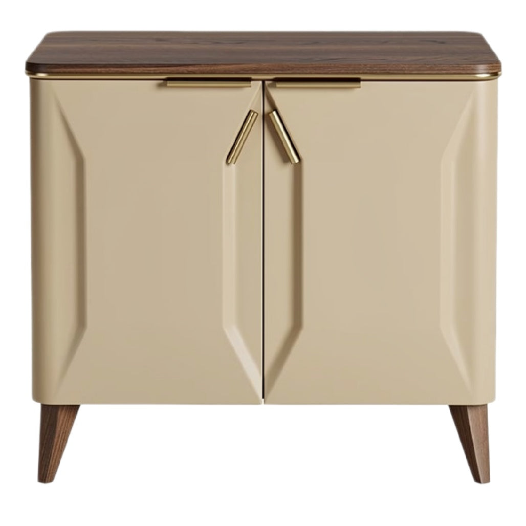 Moderne beige kast met houtaccenten